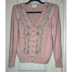 Vintage 80s/90s Pink Coquette Cottagecore Grandmacore Prairie Sweater  Size S